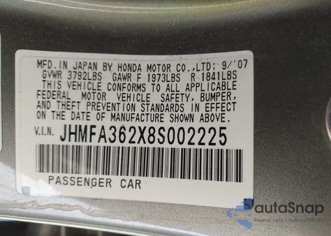 2008 Honda Civic Hybrid z USA, uszkodzony, nr VIN JHMFA362X8S002225